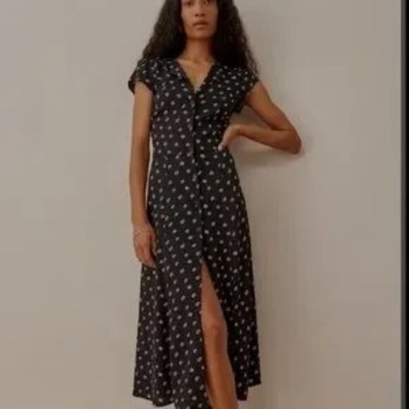 NEW LISTING - Reformation Fauna Dress Black with White Floral Print - EUC - Picture 1 of 15